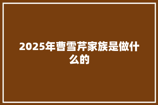 2025年曹雪芹家族是做什么的