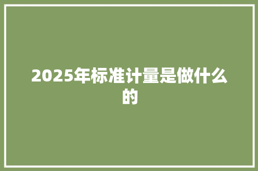 2025年标准计量是做什么的