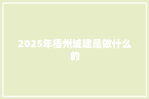 2025年梧州城建是做什么的