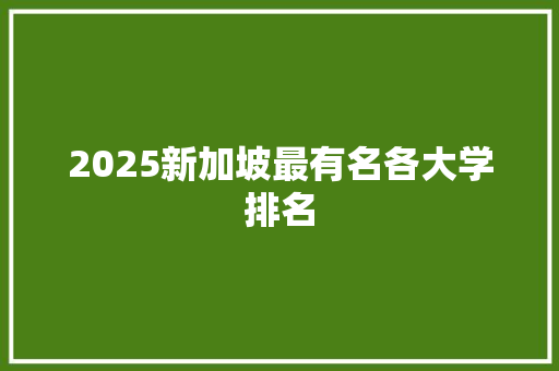 2025新加坡最有名各大学排名
