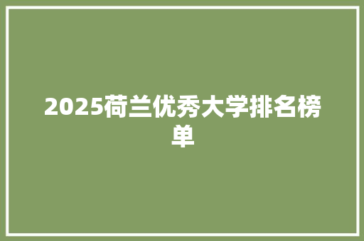 2025荷兰优秀大学排名榜单