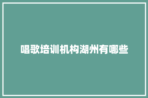 唱歌培训机构湖州有哪些