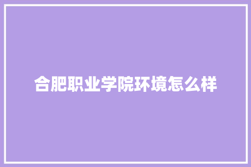 合肥职业学院环境怎么样