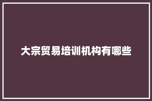 大宗贸易培训机构有哪些