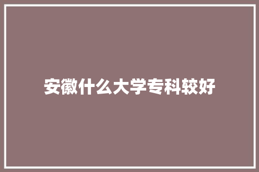 安徽什么大学专科较好