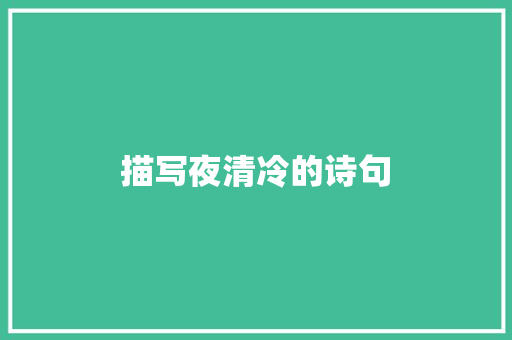 描写夜清冷的诗句
