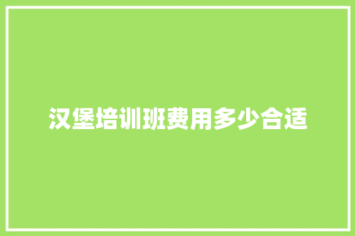 汉堡培训班费用多少合适