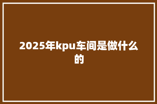 2025年kpu车间是做什么的