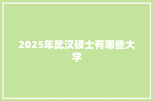 2025年武汉硕士有哪些大学