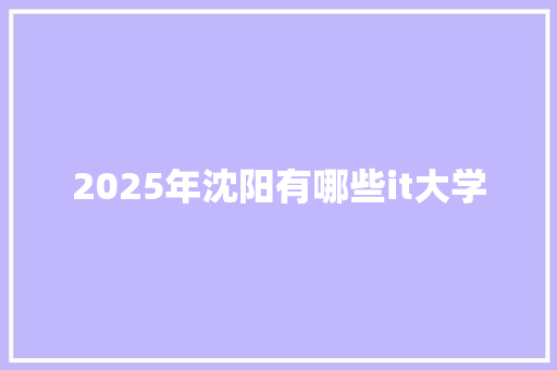 2025年沈阳有哪些it大学