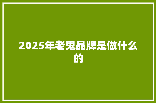 2025年老鬼品牌是做什么的