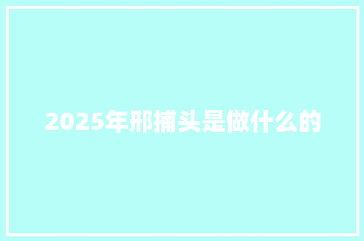 2025年邢捕头是做什么的