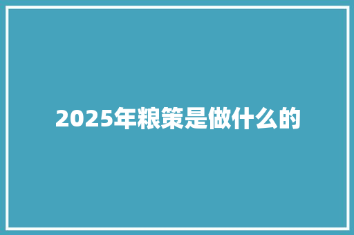 2025年粮策是做什么的