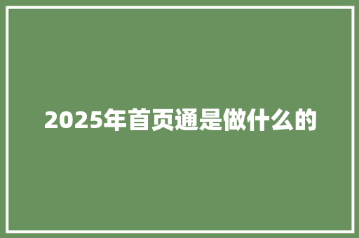 2025年首页通是做什么的