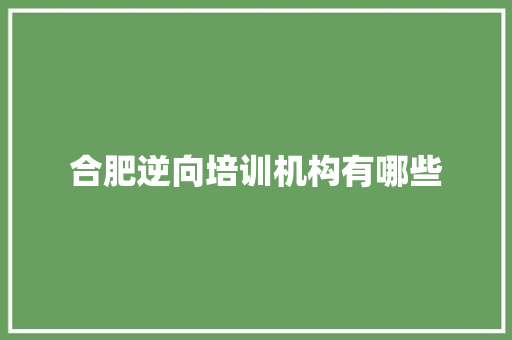合肥逆向培训机构有哪些
